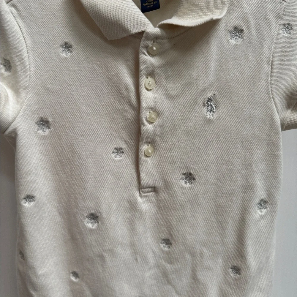 Ralph Lauren 3T Cream Snowflake Short Sleeve Polo Collared Dress